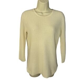 Sutton Studio Cashmere Waffle Knit Sweater Crew Neck  3/4 Sleeve Cream M
